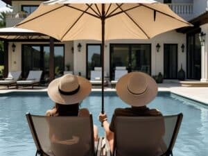 Relaxing by the pool during successful homeswaps and home exchanges.