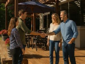 These homeowners are welcoming their house sitters to their home.